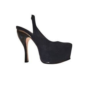 Alice & Olivia Black Suede Slingback Platform Pinup Stiletto Heels 38.5 / 7.5